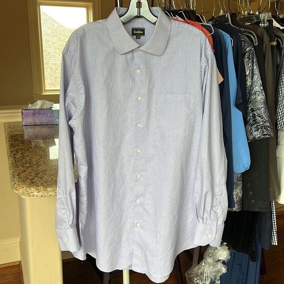 Neiman Marcus Men's Dress Shirt Button Down in Purple Check - Picture 3 of 6